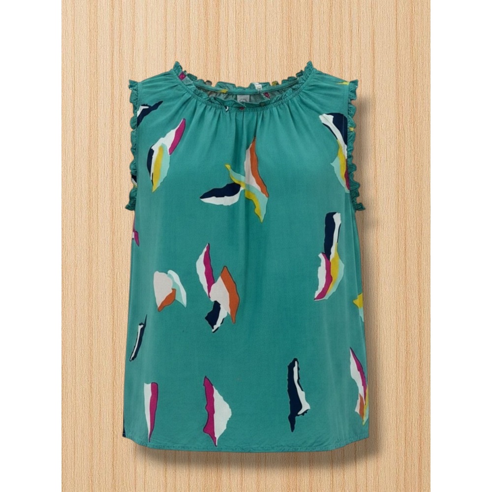 THML SRT1181-TL Abstract Geometric Ruffle Neck Sleeveless Blouse L